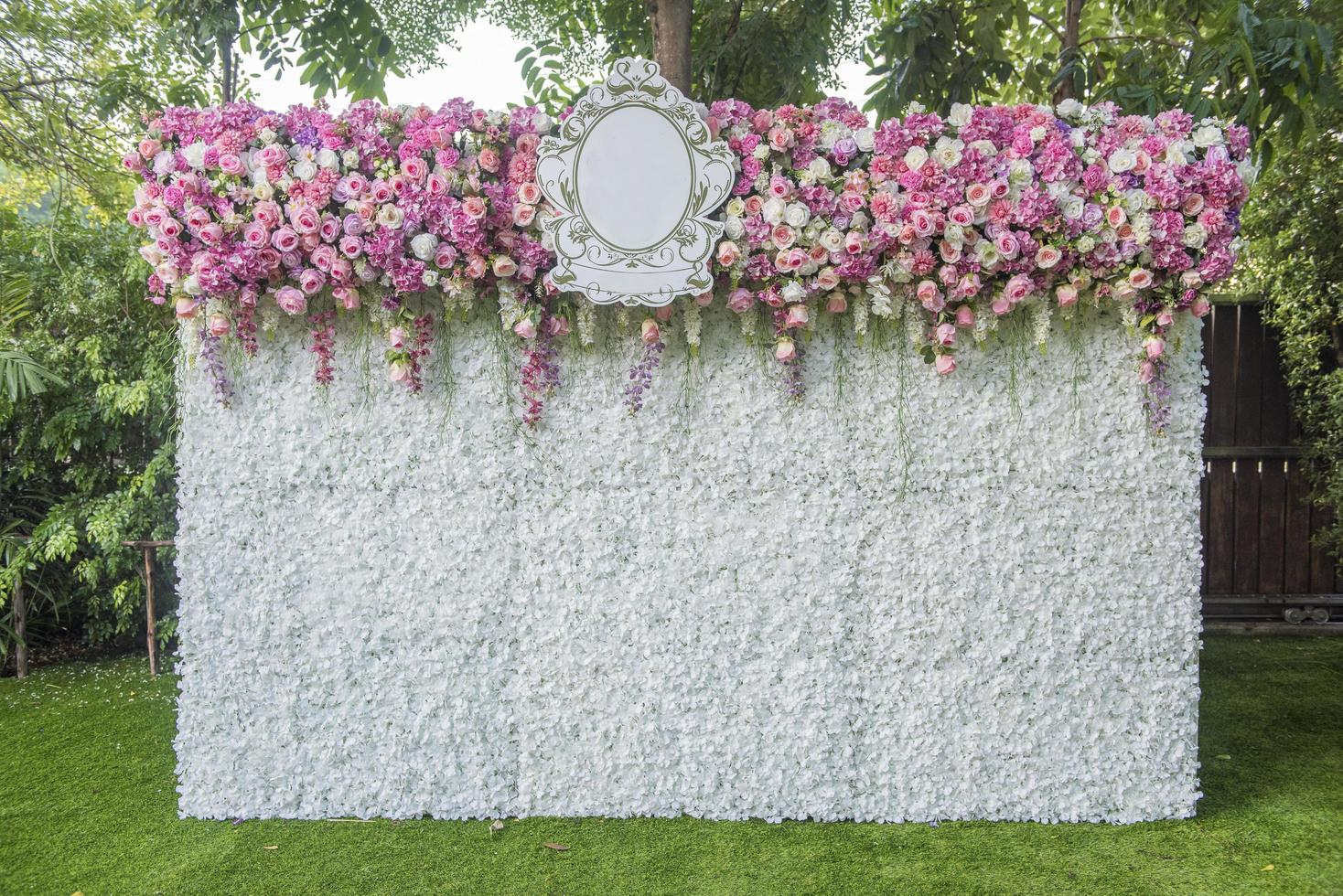 wedding backdrop with flower and wedding decoration photo