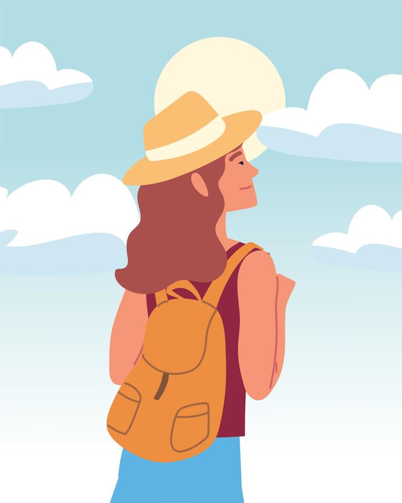 backpacker woman character vector