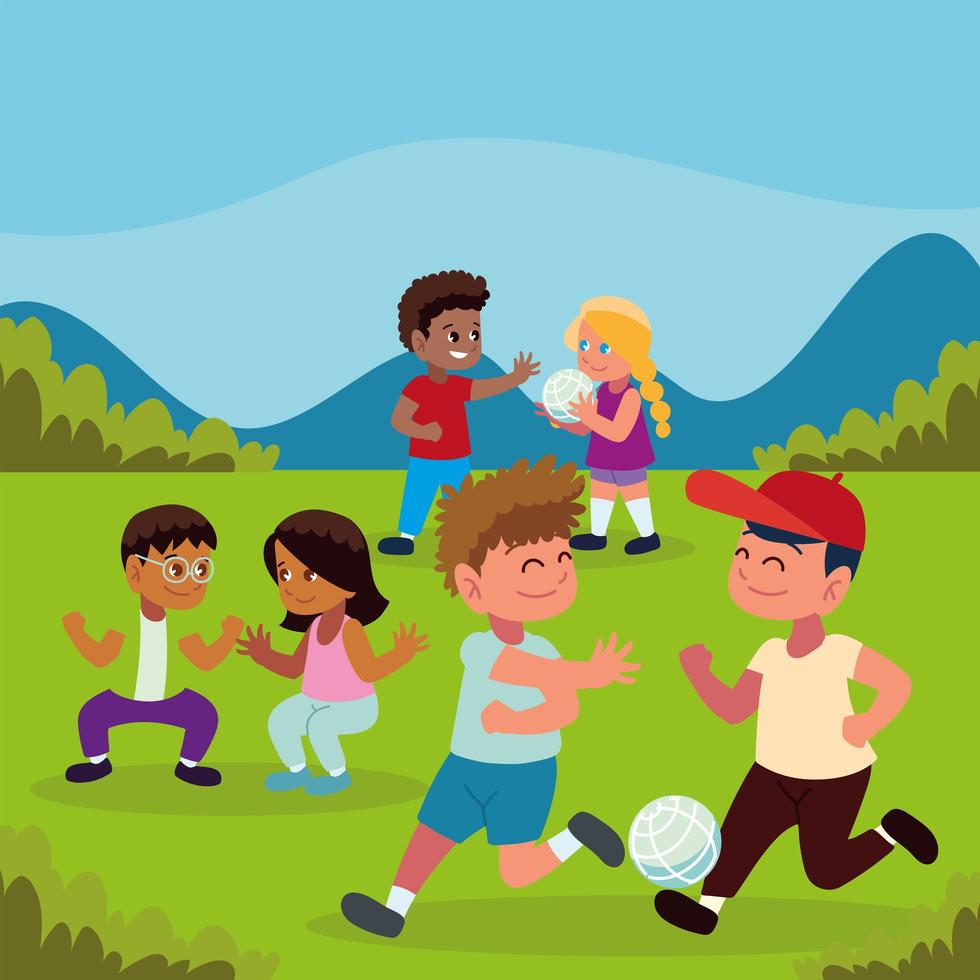 childrens playing in park vector
