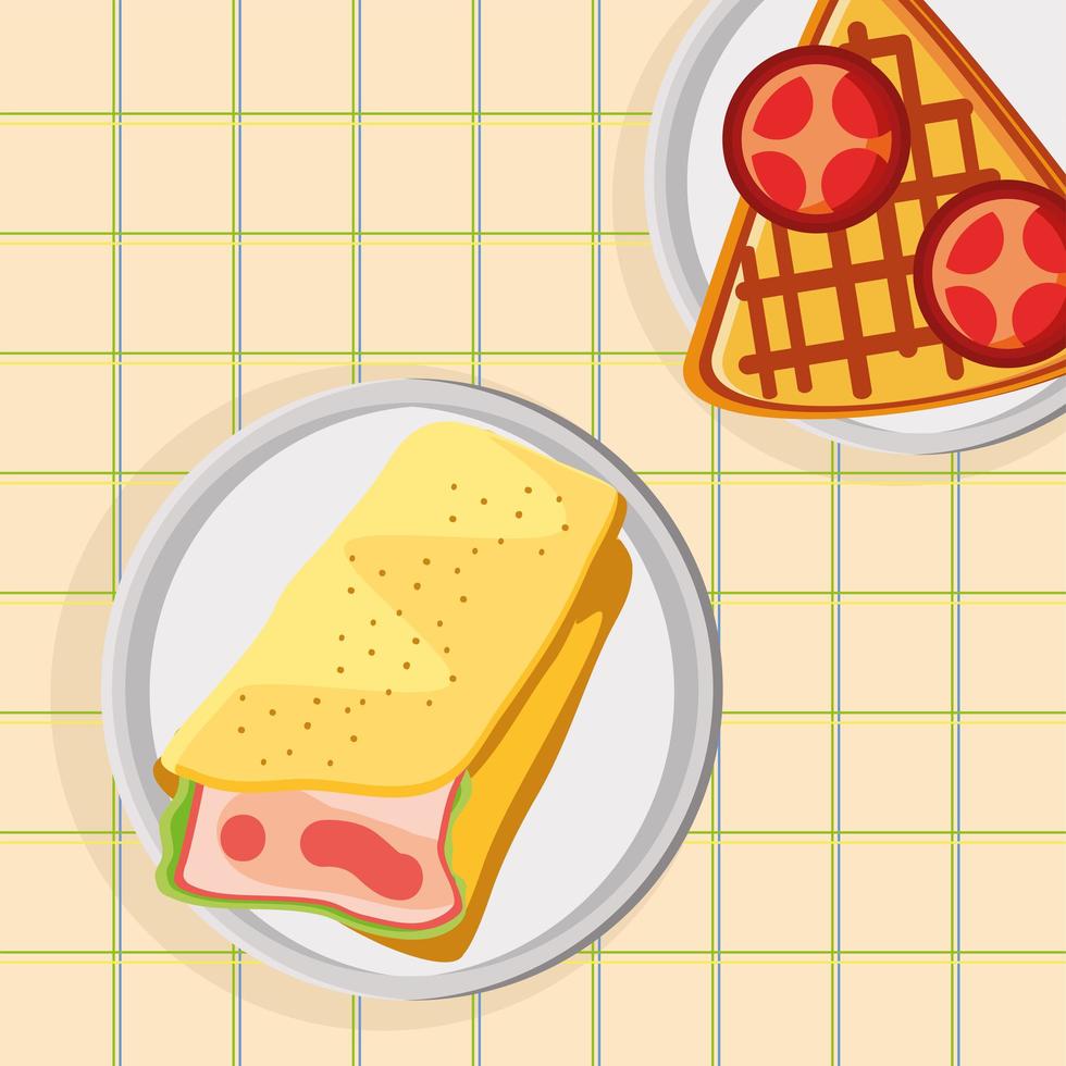 breakfast omelet and waffle vector