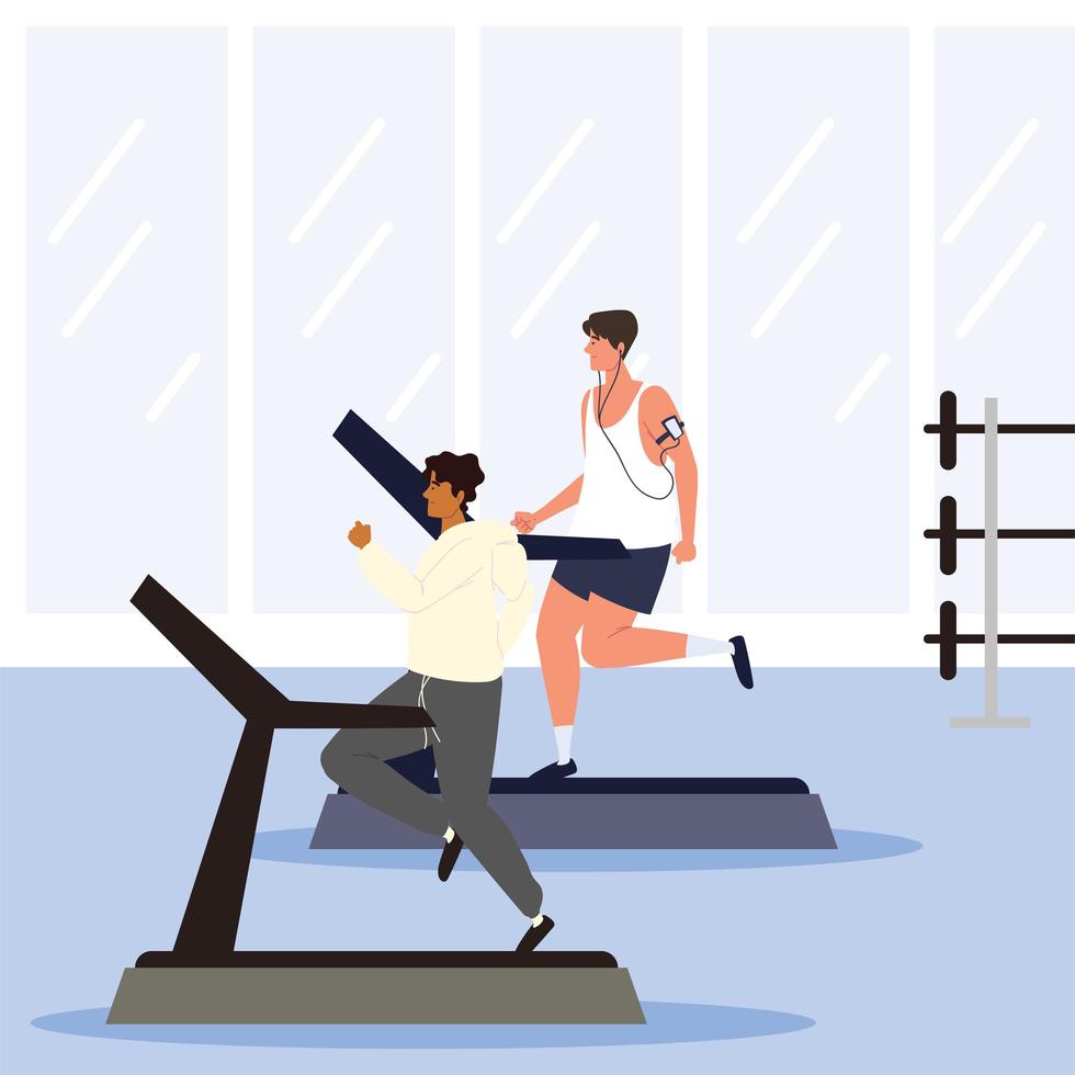 men running on treadmill vector