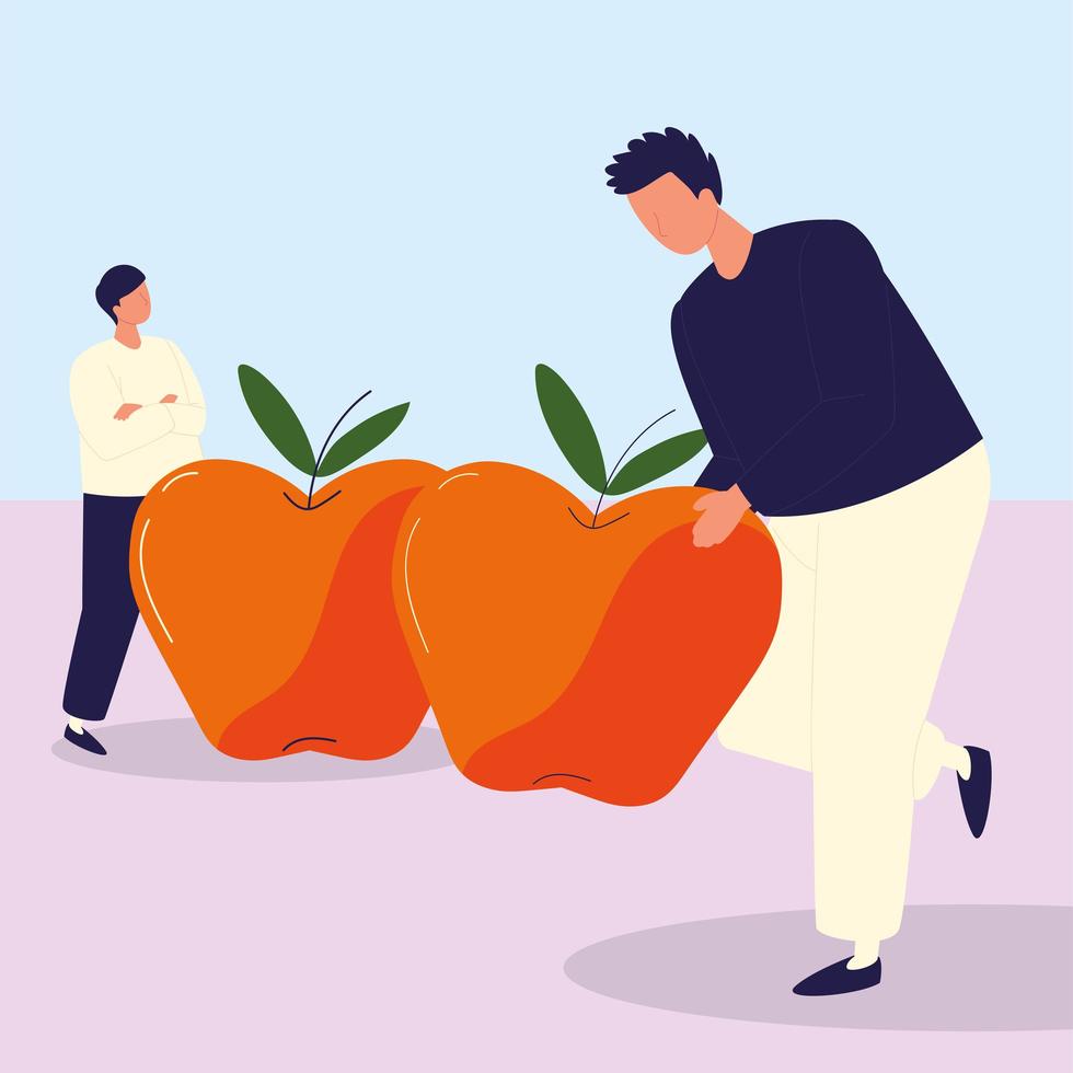 men with apples vector