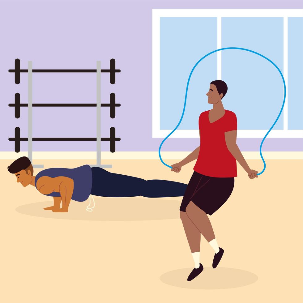 fit men exercising in a gym vector