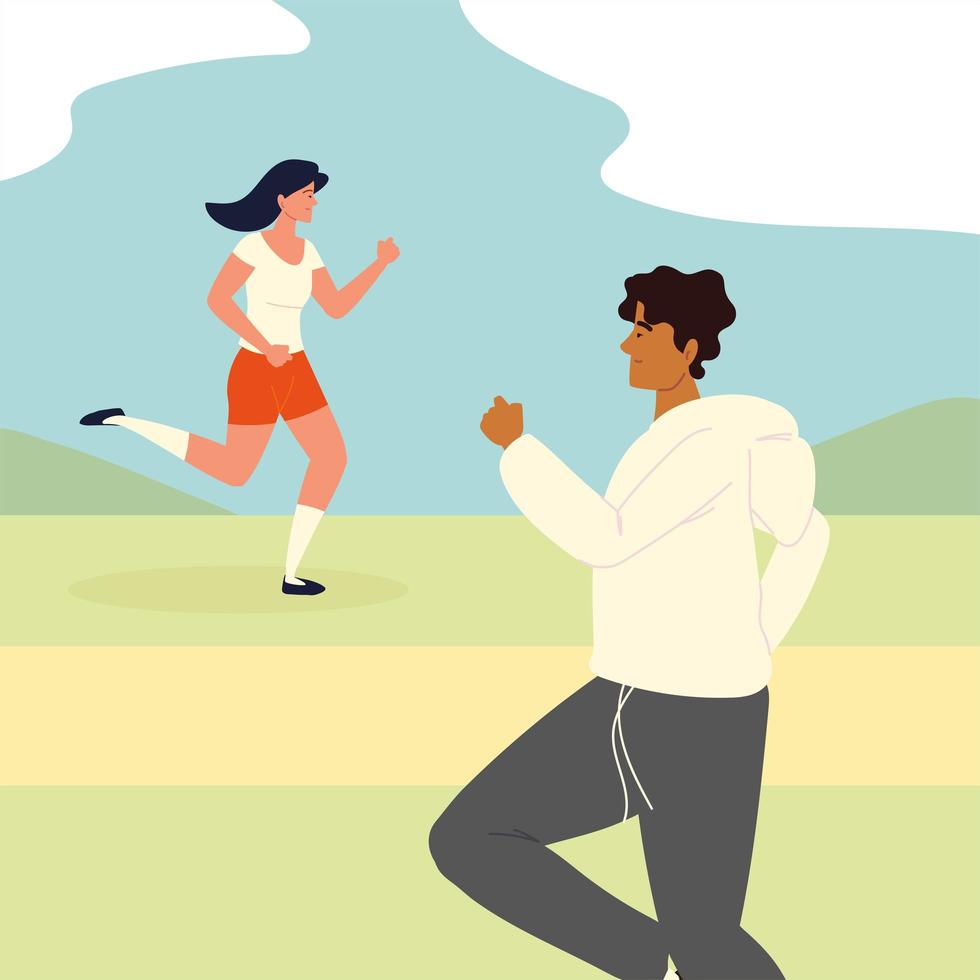 mujer y hombre corriendo deporte vector