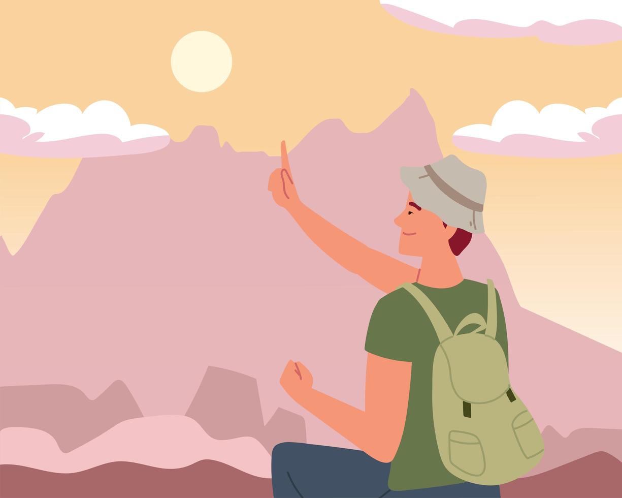 hiker with rucksack vector