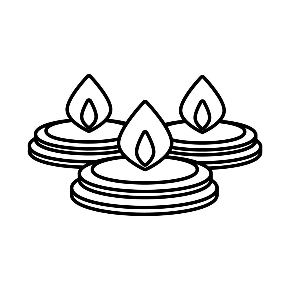 diwali candles in cauldron line style icon vector