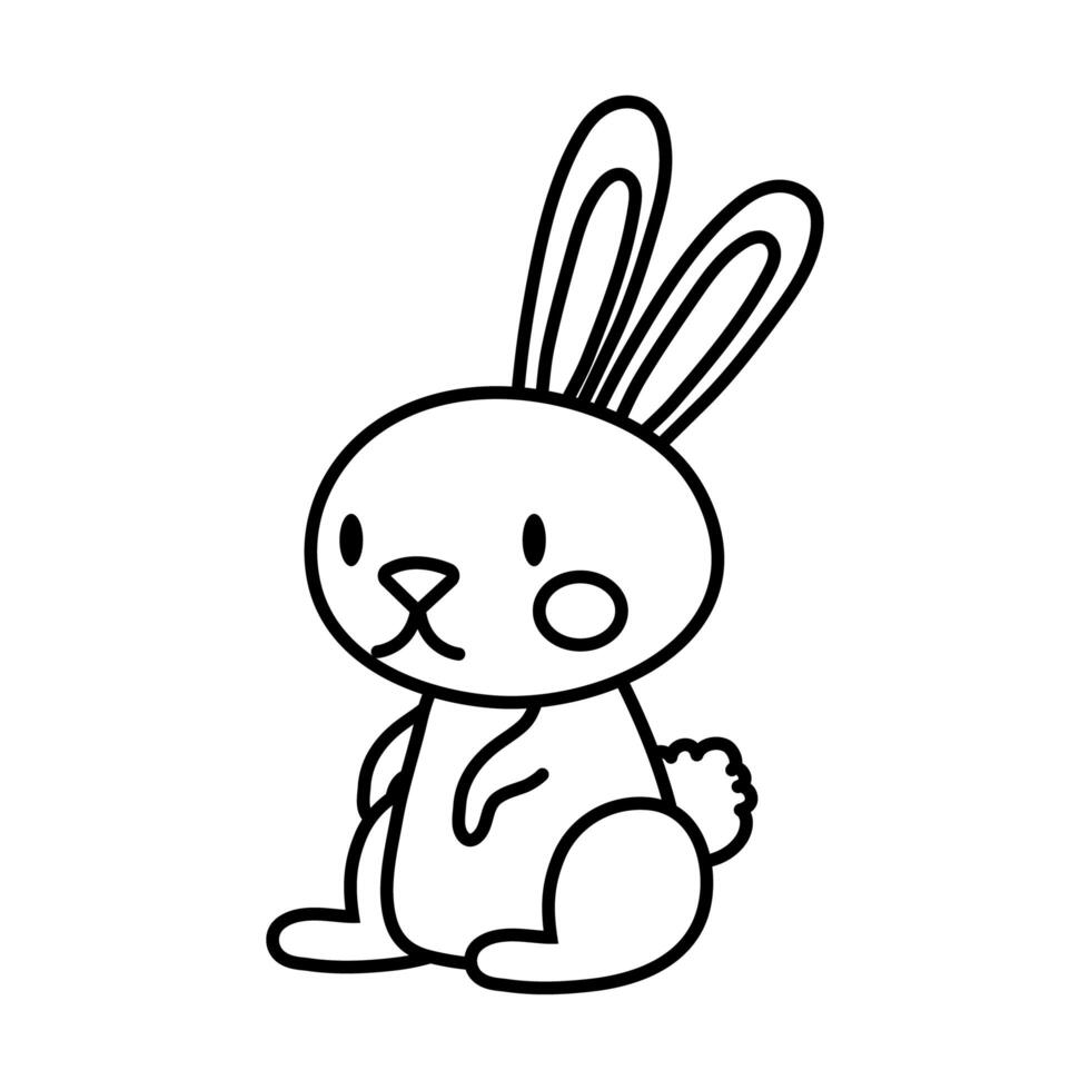 mid autumn cute rabbit seated line style icon vector