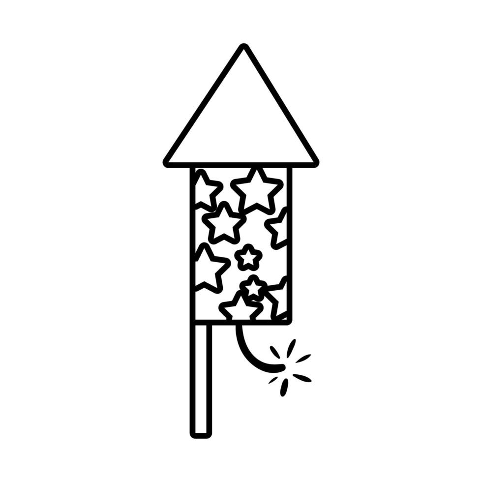 diwali rocket firework with stars line style icon vector