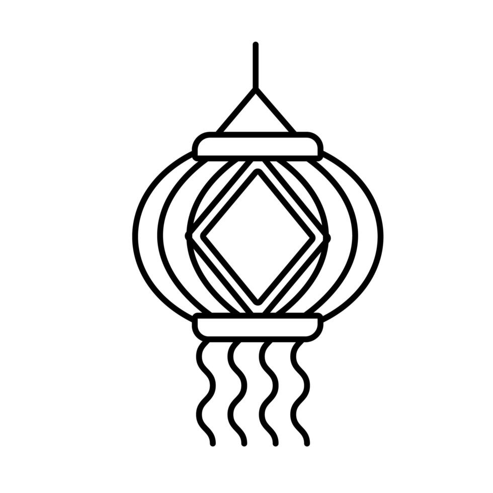 diwali paper lamp hanging decoration line style icon vector