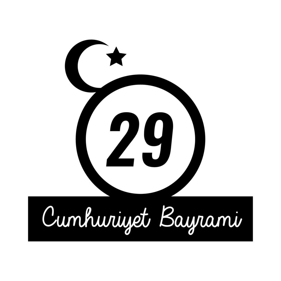 día de celebración cumhuriyet bayrami con el número 29 y el estilo de silueta de mensaje vector