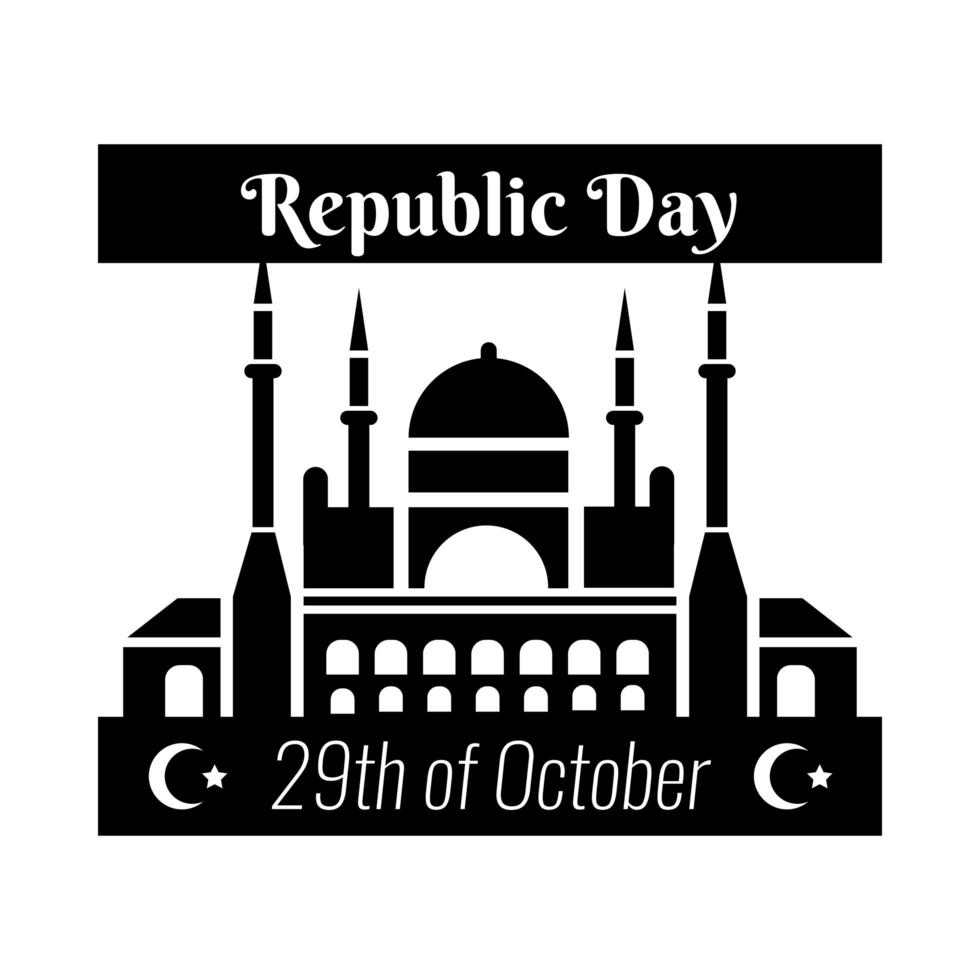 cumhuriyet bayrami celebration day with blue mosque facade silhouette style vector