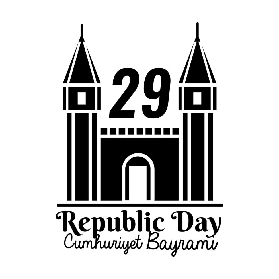cumhuriyet bayrami celebration day with topkapi palace silhouette style vector
