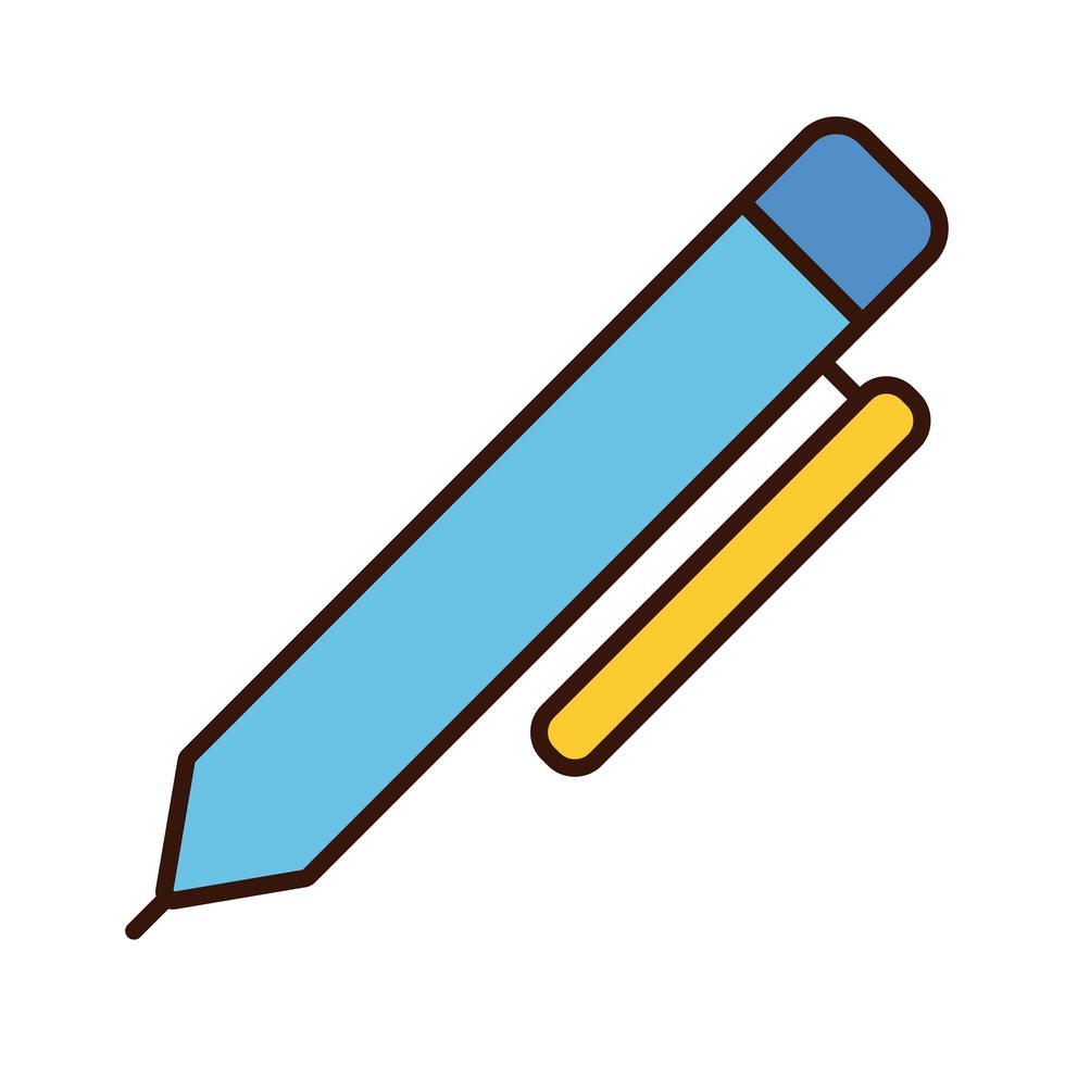 línea de útiles escolares de pluma e icono de estilo de relleno vector