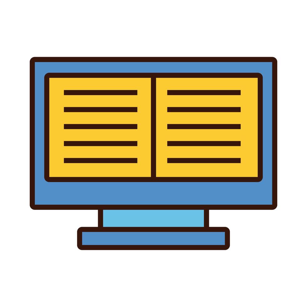 ebook technology in desktop line and fill style icon vector