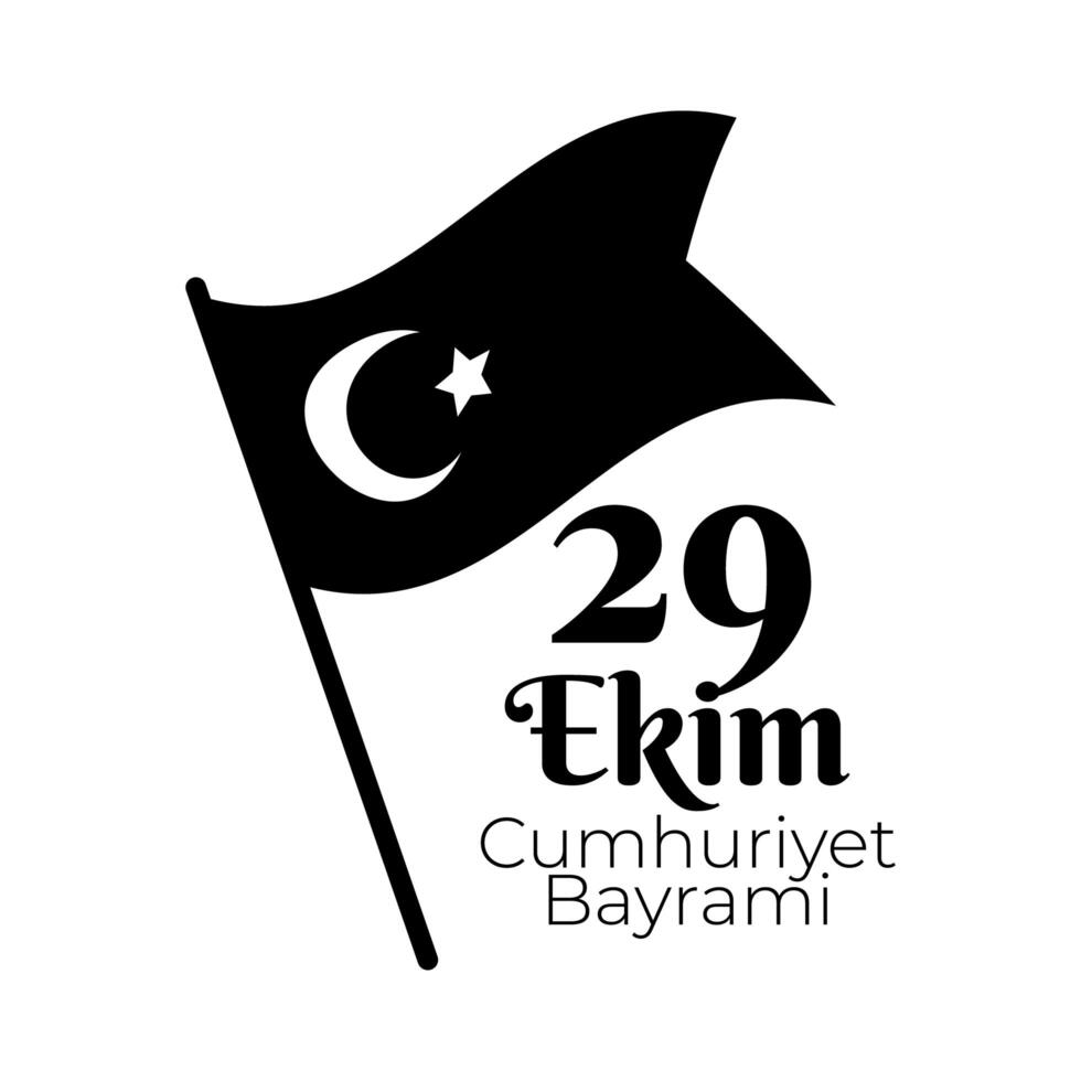 cumhuriyet bayrami celebration day with turkey flag in pole waving silhouette style vector
