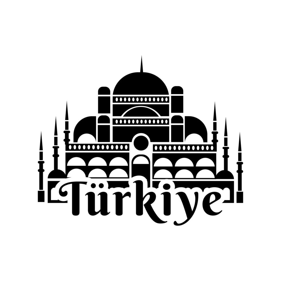 cumhuriyet bayrami celebration day with blue mosque and turkiye silhouette style vector