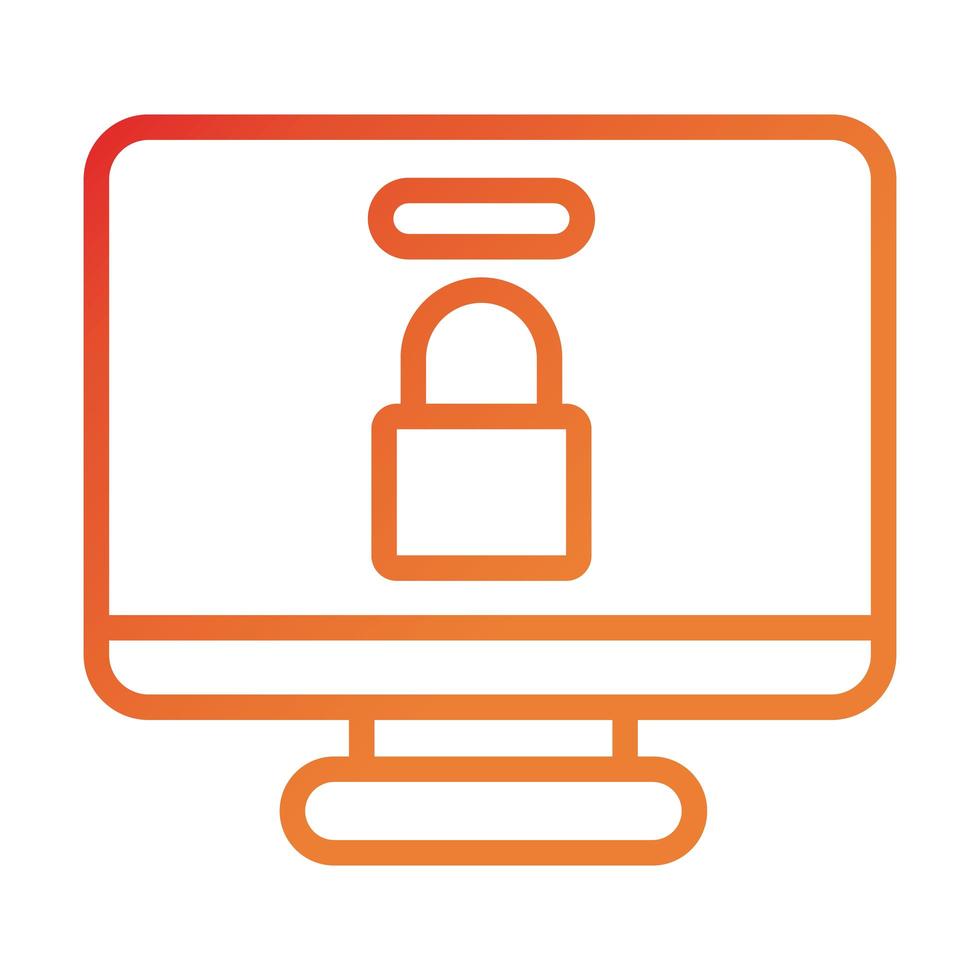 desktop computer with padlock gradient style icon vector