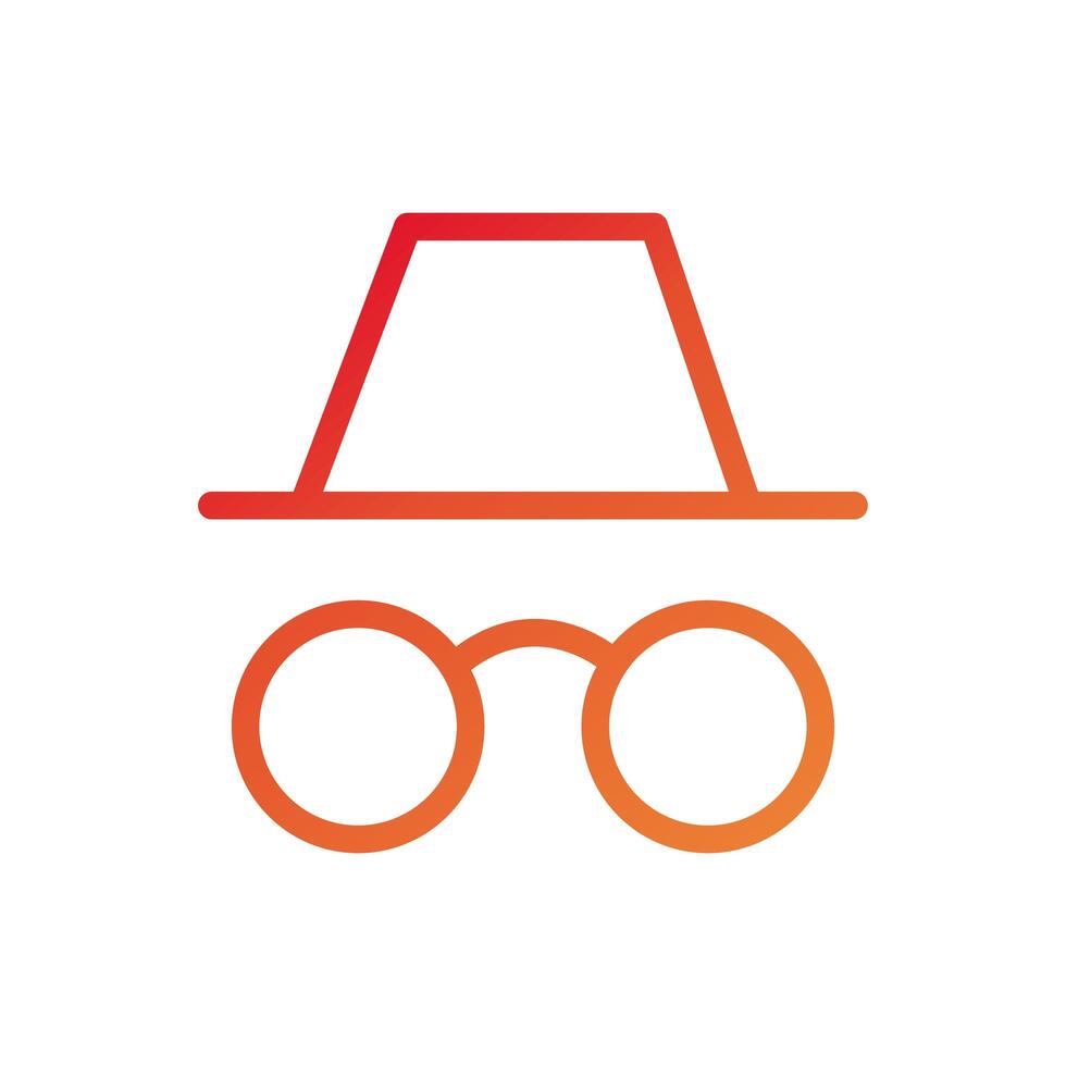 icono de estilo degradado de sombrero y gafas de espía vector