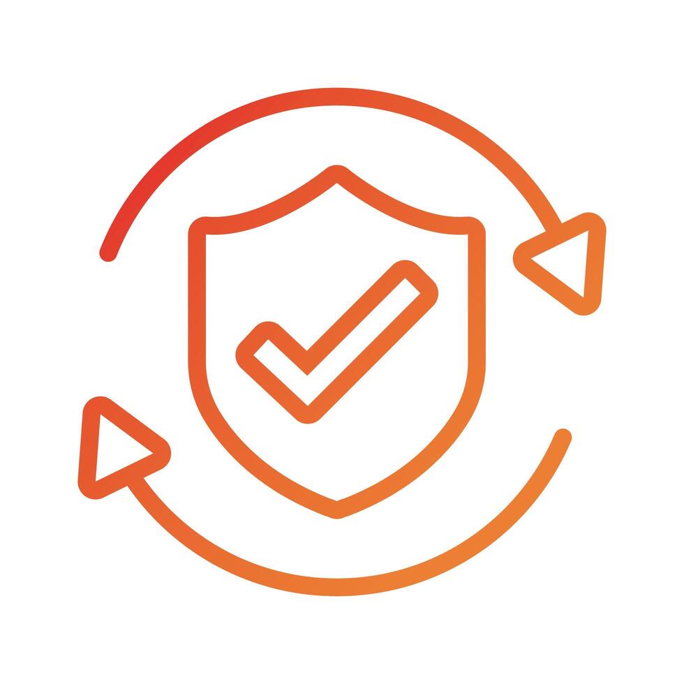 shield secure and check symbol and arrows gradient style icon vector