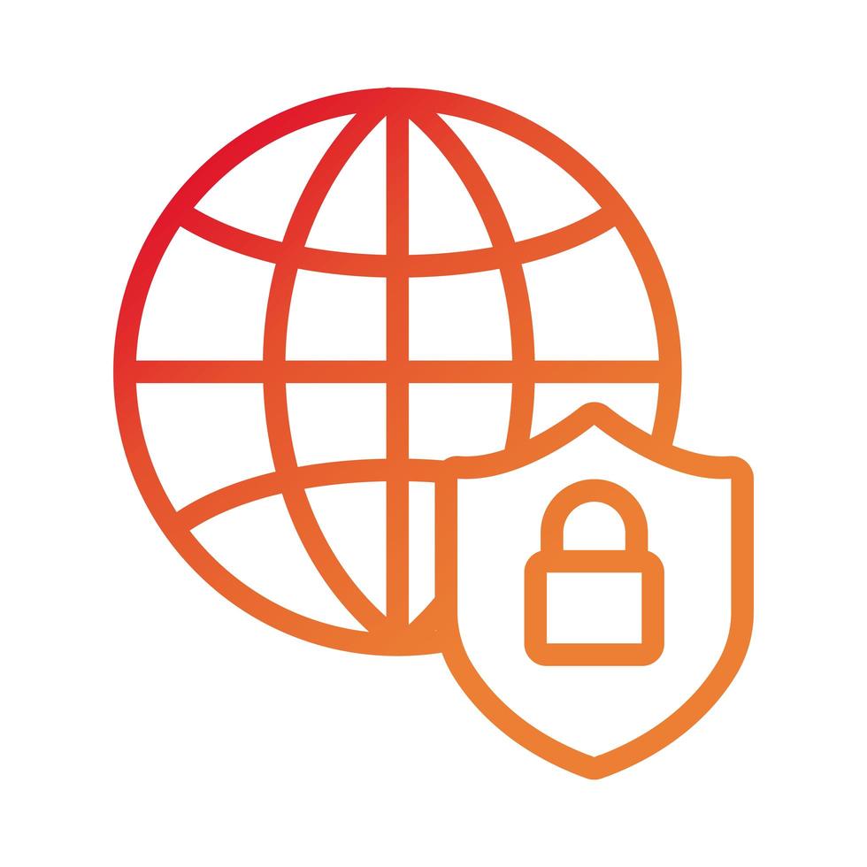 shield secure with sphere browser and padlock gradient style vector