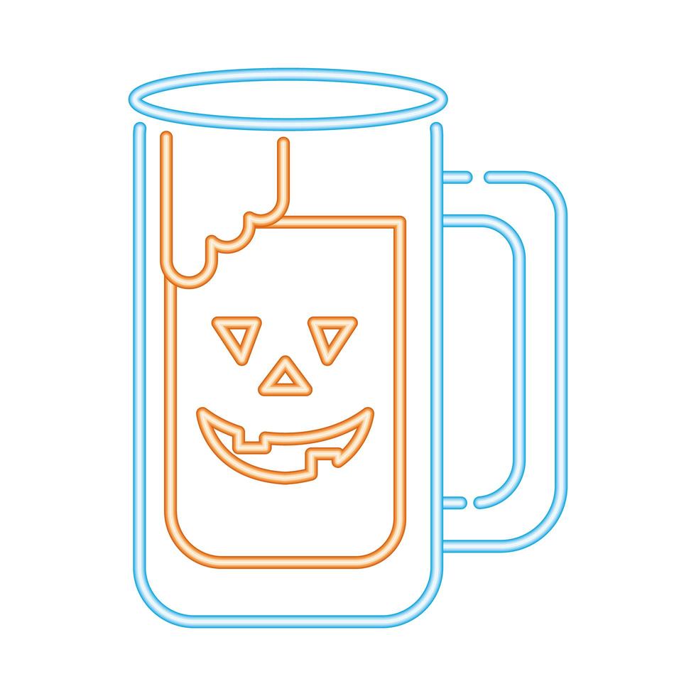 jarra de cerveza con cara de halloween estilo neón vector