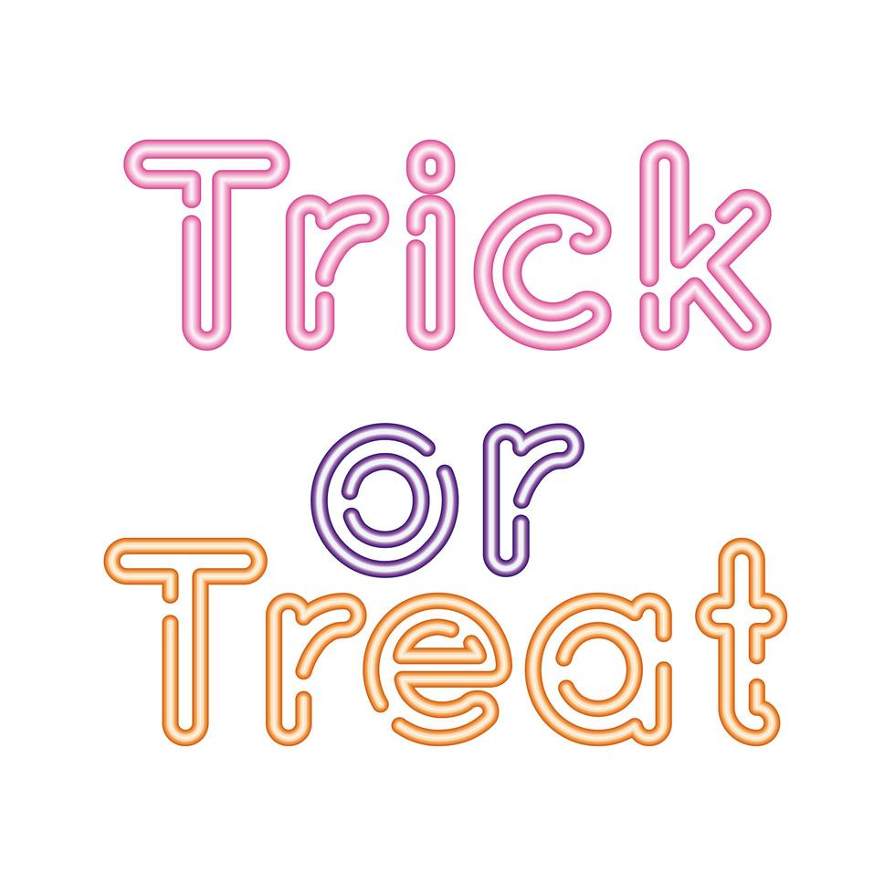 halloween trick and treat words neon style icon vector