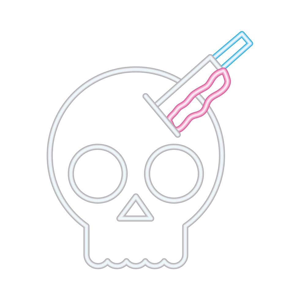 halloween head skull with knife neon style icon vector