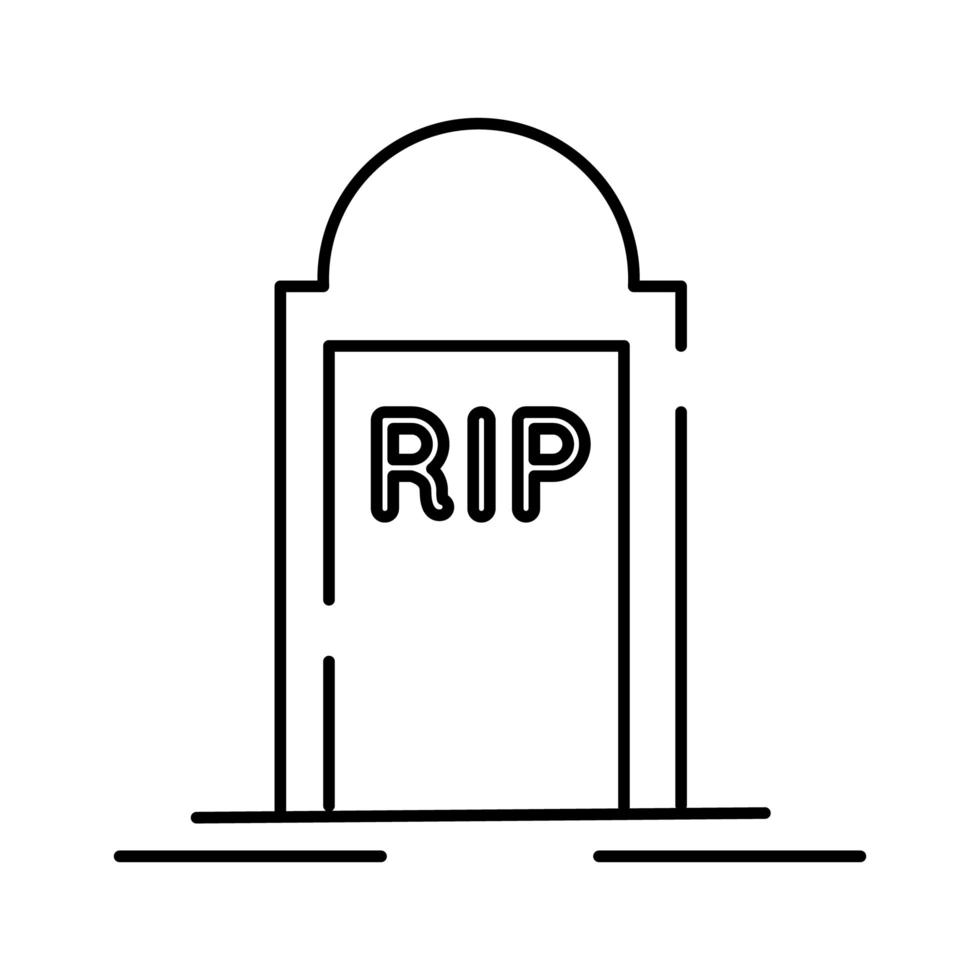 tumba del cementerio con el icono de estilo de línea de palabra rip vector