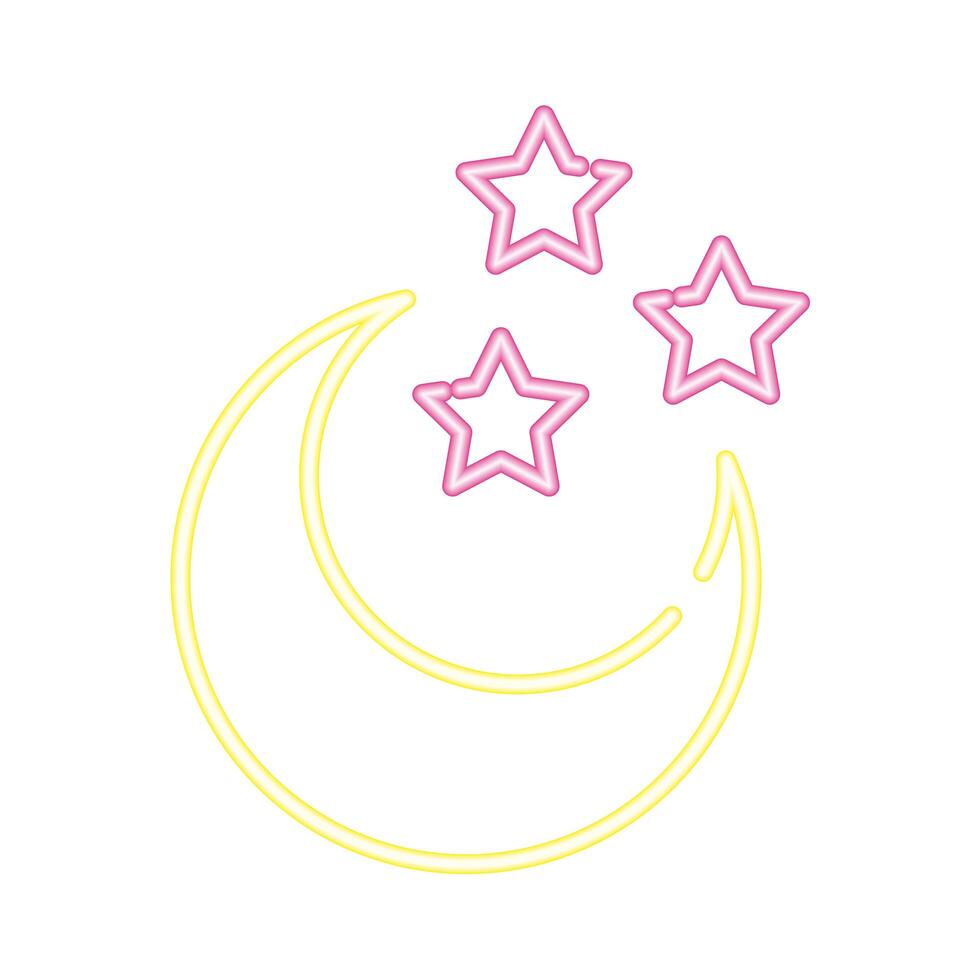crescent moon and stars neon style icon vector