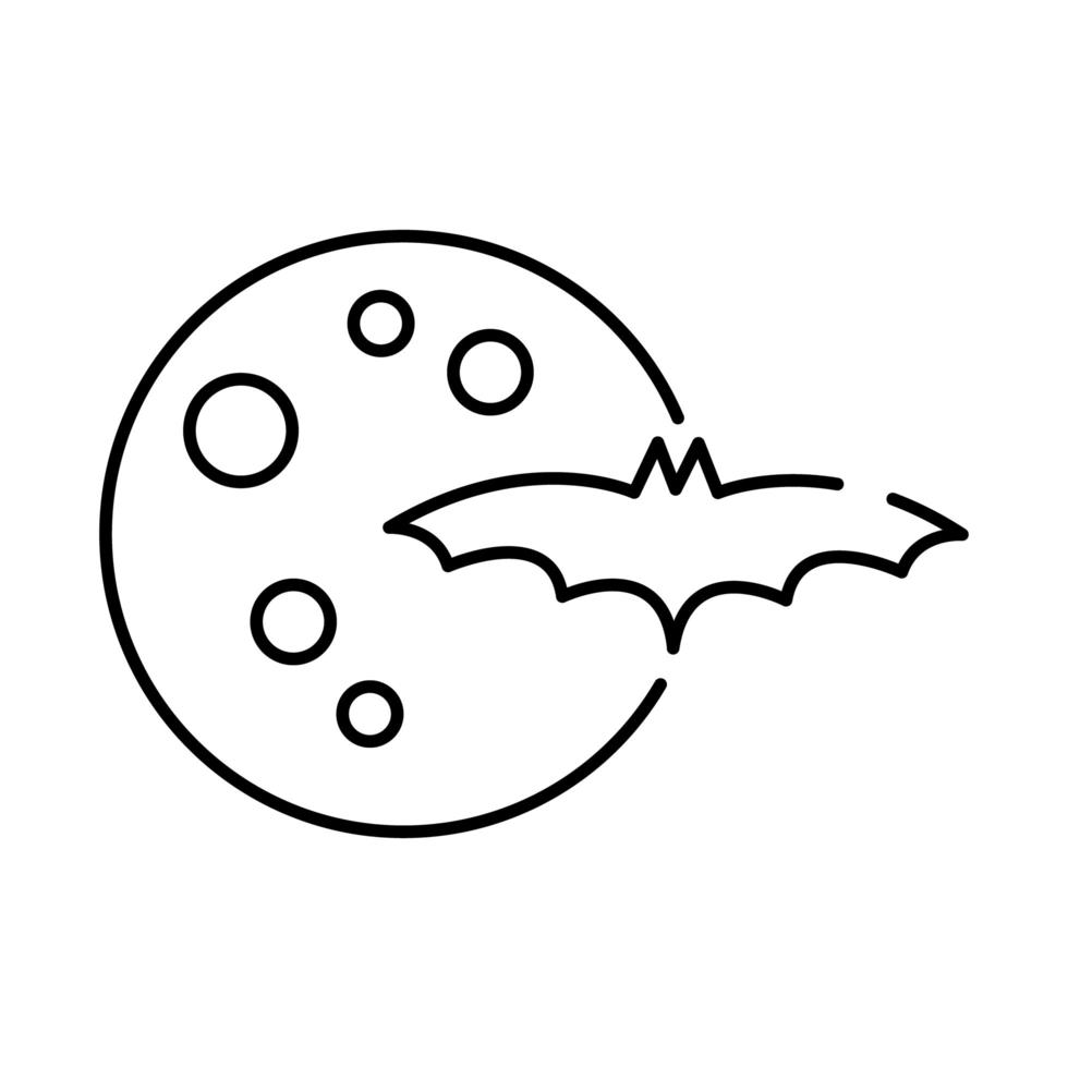 halloween bat flying with moon line style icon vector