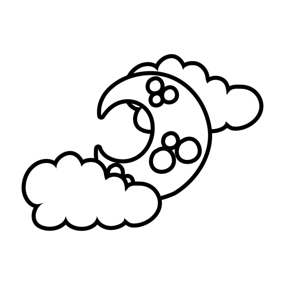 crescent moon and clouds line style icon vector