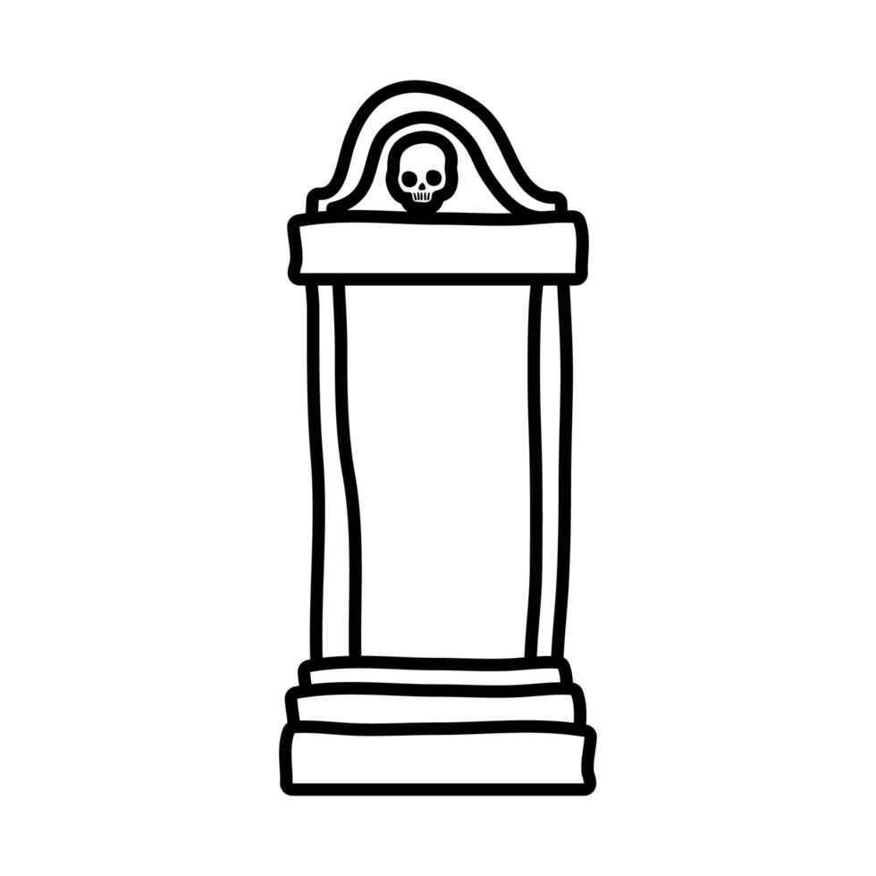 cemetery tomb with skull line style vector