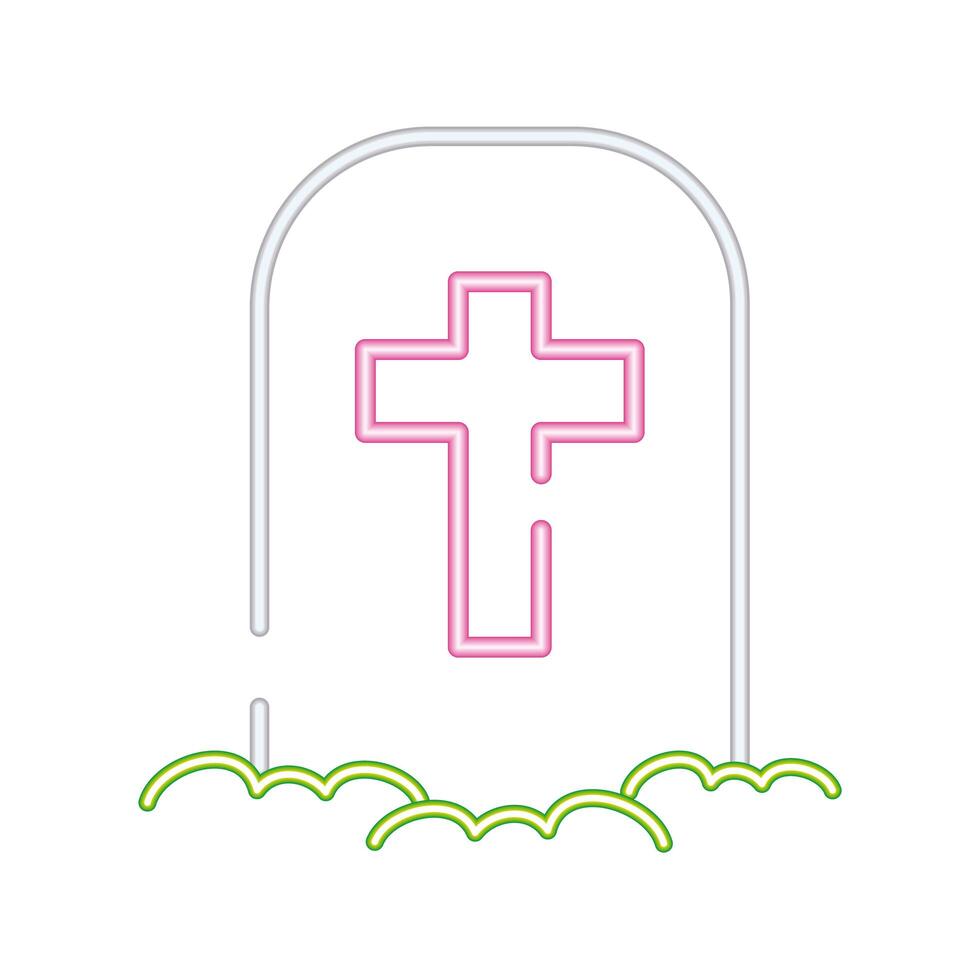 cemetery tomb with cross neon style icon vector