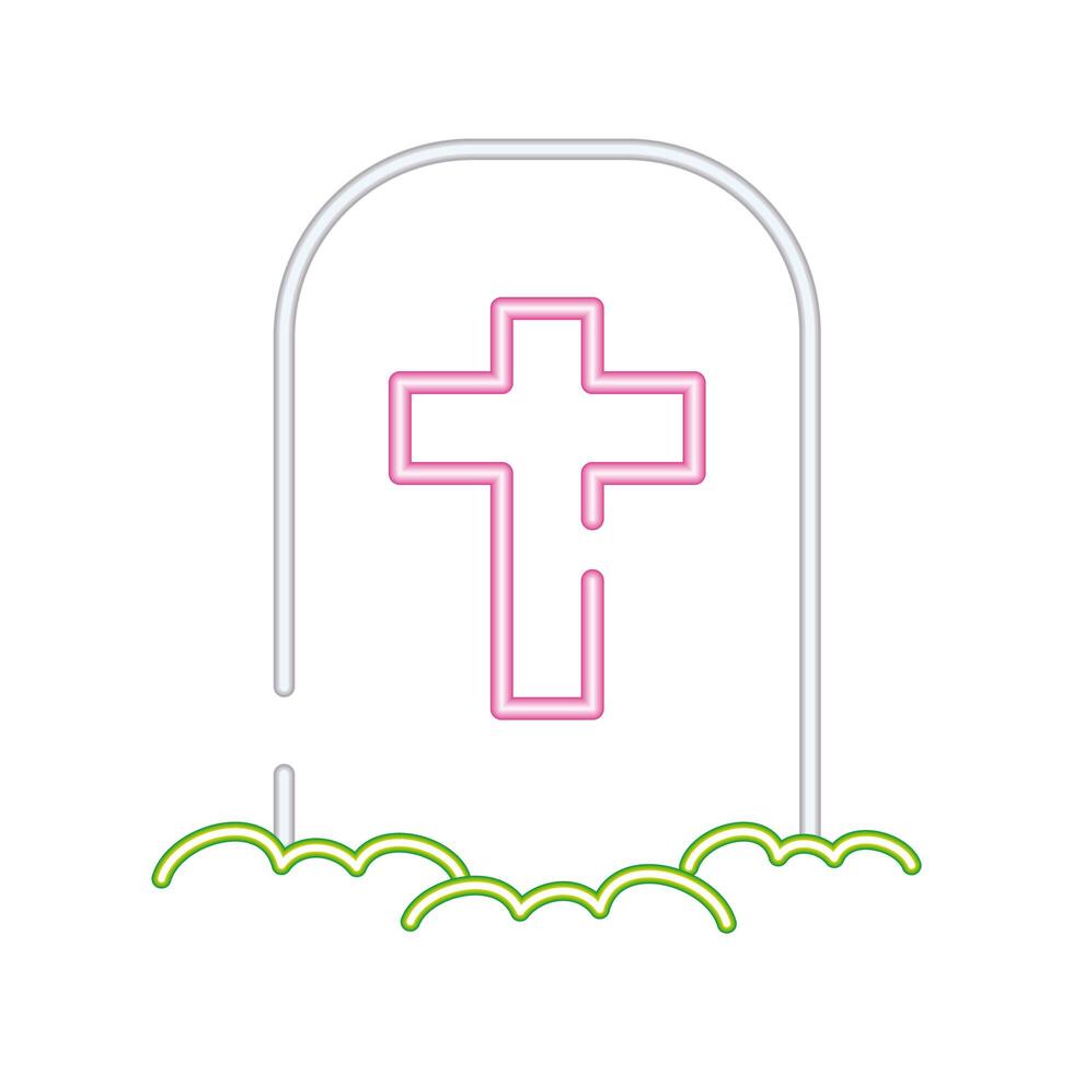 tumba del cementerio con icono de estilo neón cruzado vector