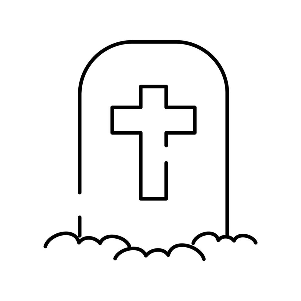 cemetery tomb with cross line style icon vector