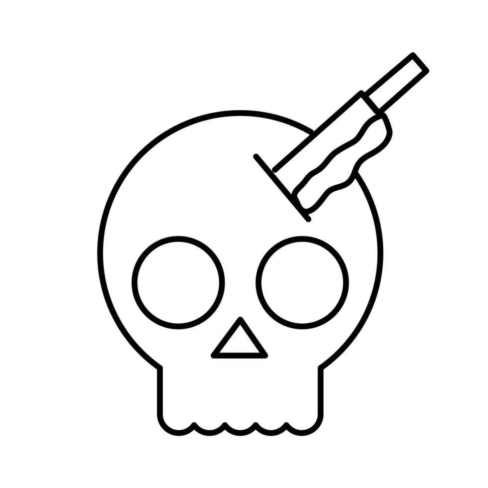 halloween head skull with knife line style icon vector