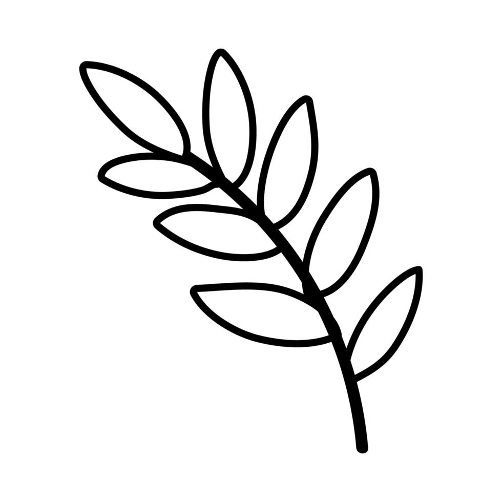 rama con icono de estilo de línea de hojas vector