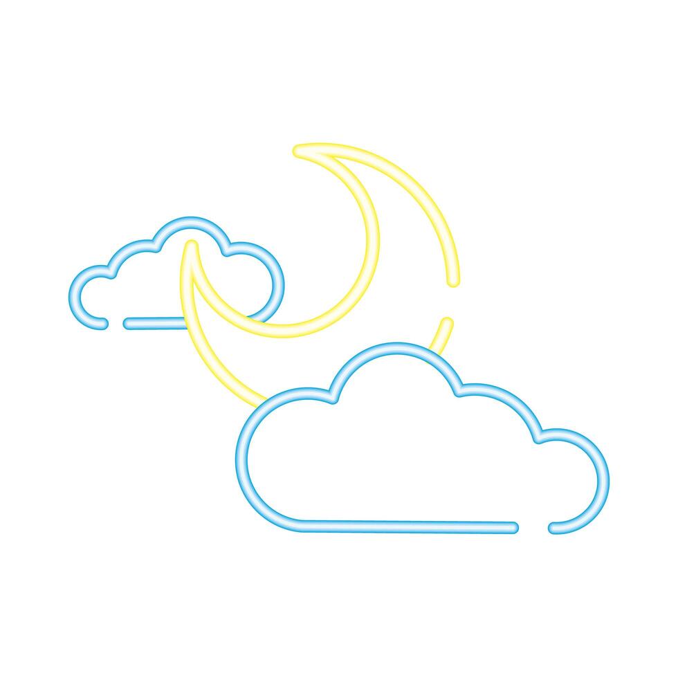 crescent moon and clouds neon style icon vector