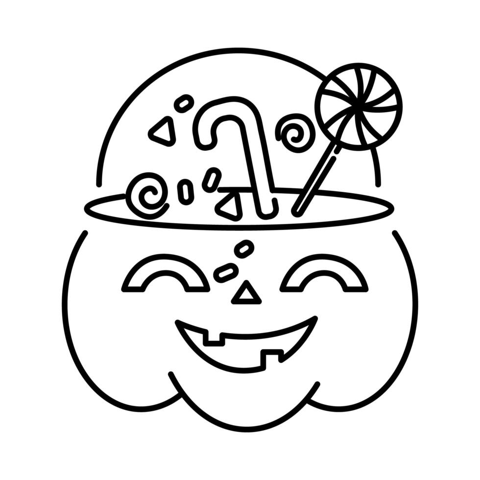 halloween pumpkin with sweet candies line style icon vector