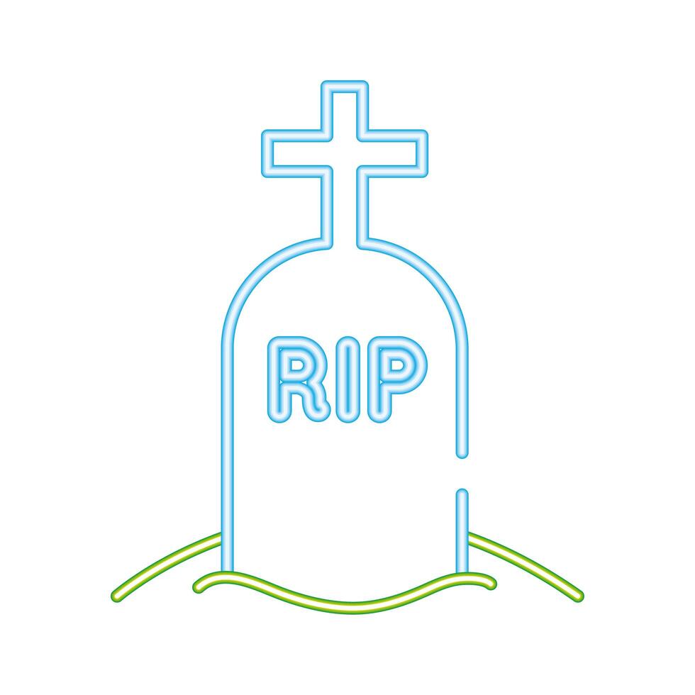 tumba del cementerio con el icono de estilo neón palabra rip vector