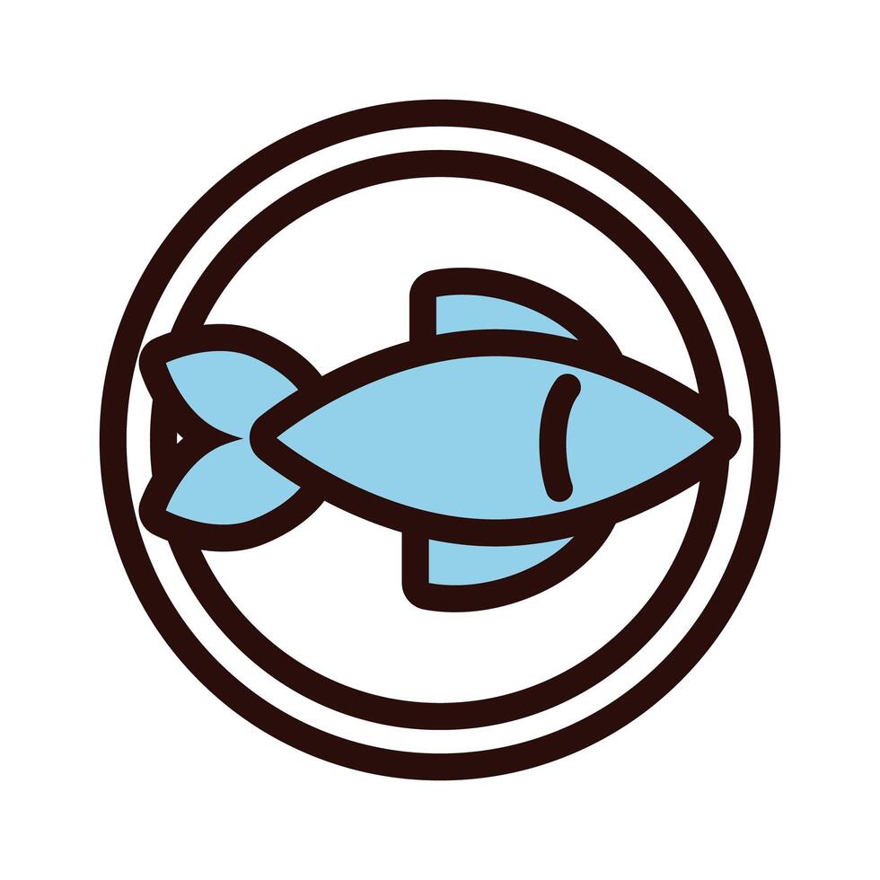 dish with fish seafood line and fill style icon vector