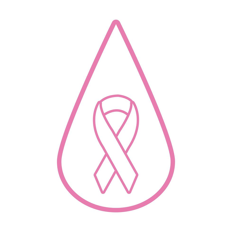 pink ribbon in drop breast cancer line style icon vector