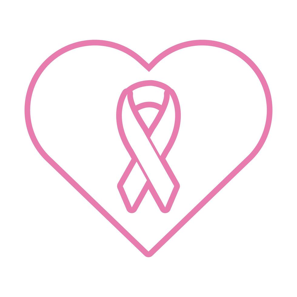 pink ribbon in heart breast cancer line style icon vector