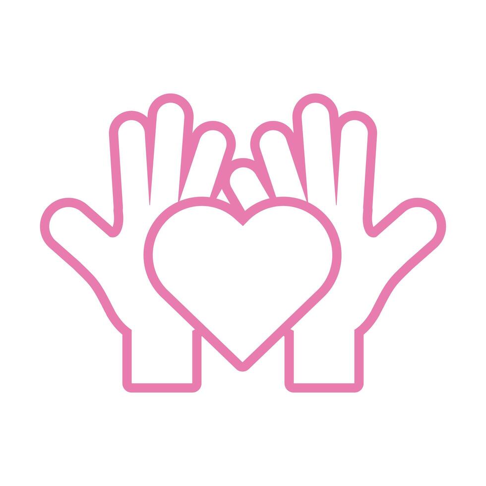 hands protecting pink heart line style vector