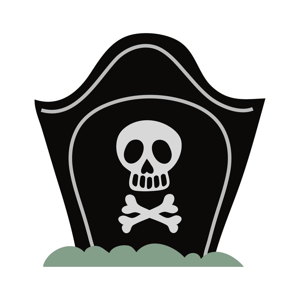 cemetery tomb with skull flat style icon vector