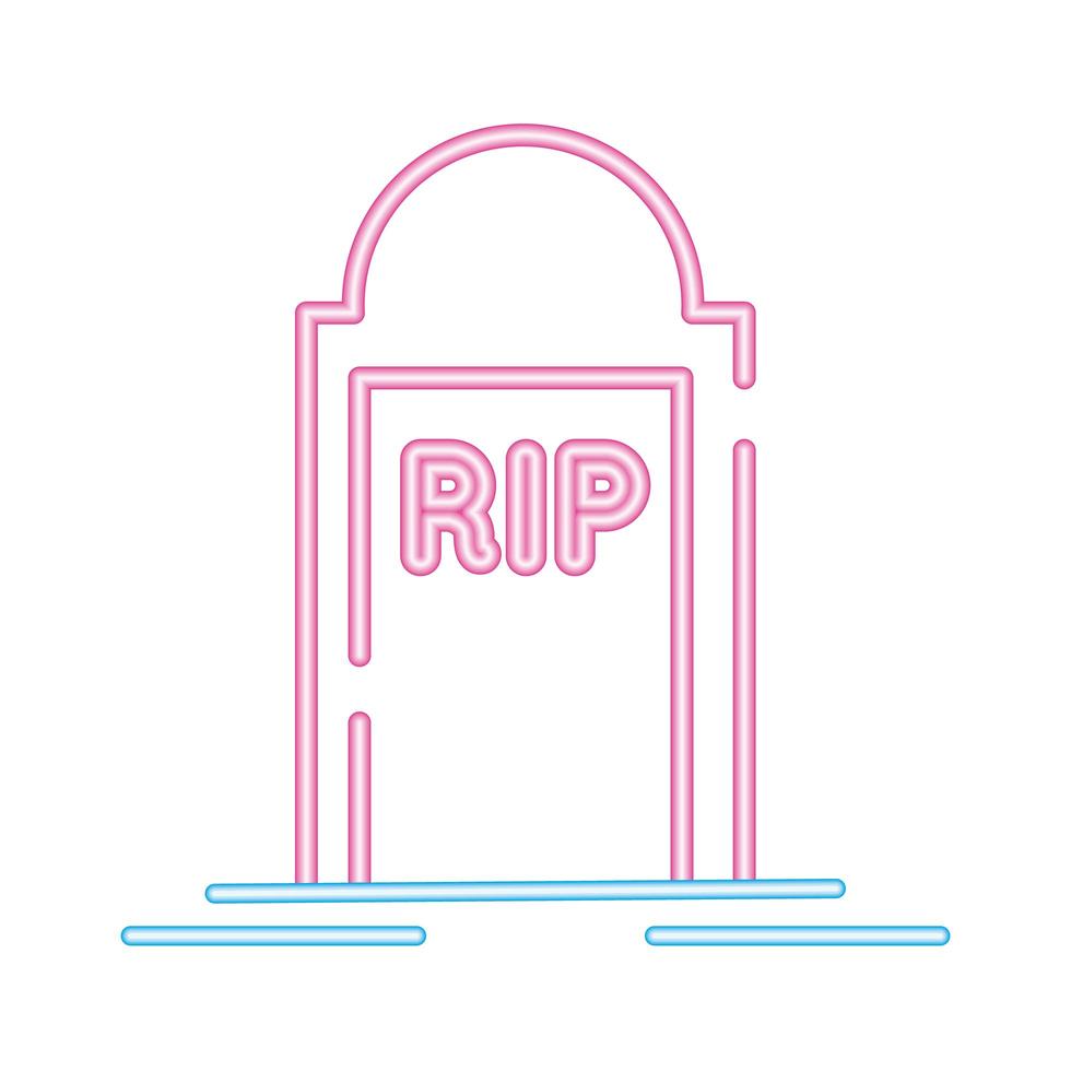 cemetery tomb with rip word neon style icon vector