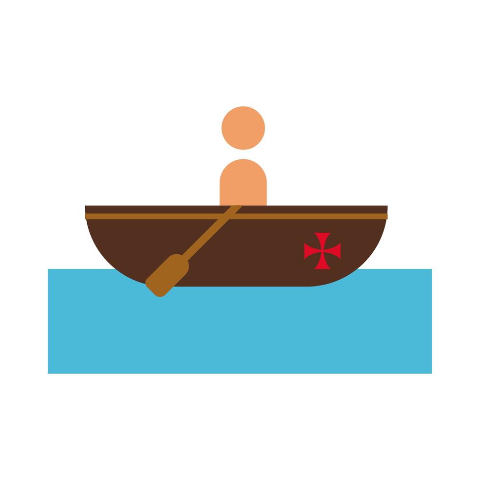 wooden boat columbus day flat style vector