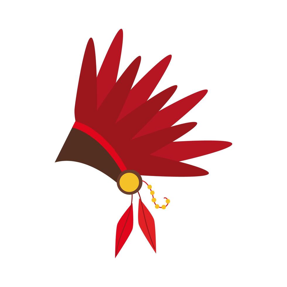 icono de estilo plano de sombrero de plumas apache vector