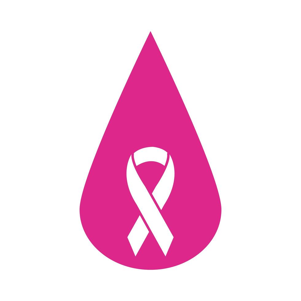 pink ribbon in drop breast cancer silhouette style icon vector