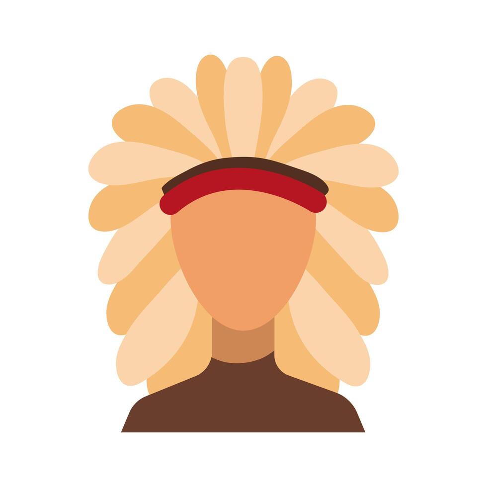 apache with feather hat flat style icon vector